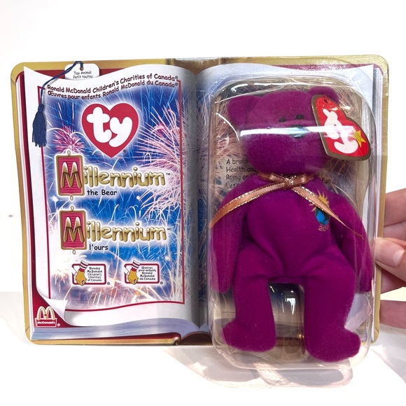 Vintage Y2K 2000s Millennium The Bear TY Beanie Baby Small Purple World Plush - Picture 1 of 11